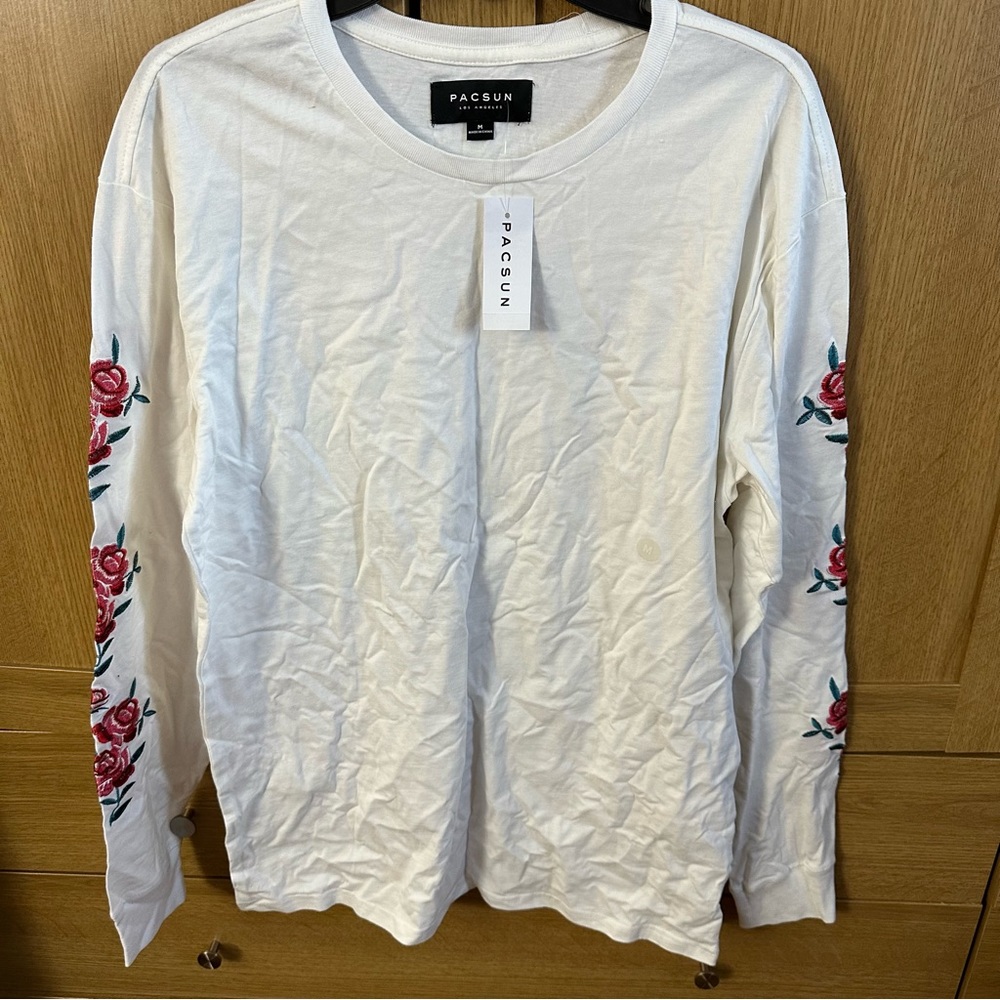 Brand New With Tags Men’s White Pacsun Floral Sleeves Long Sleeve Top